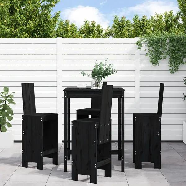Gossi set mobilier bar de gradina, 5 piese, negru, lemn masiv de pin