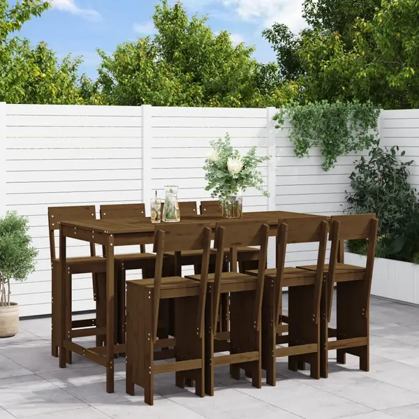 Gossi set mobilier bar de gradina, 9 piese, maro miere lemn masiv pin