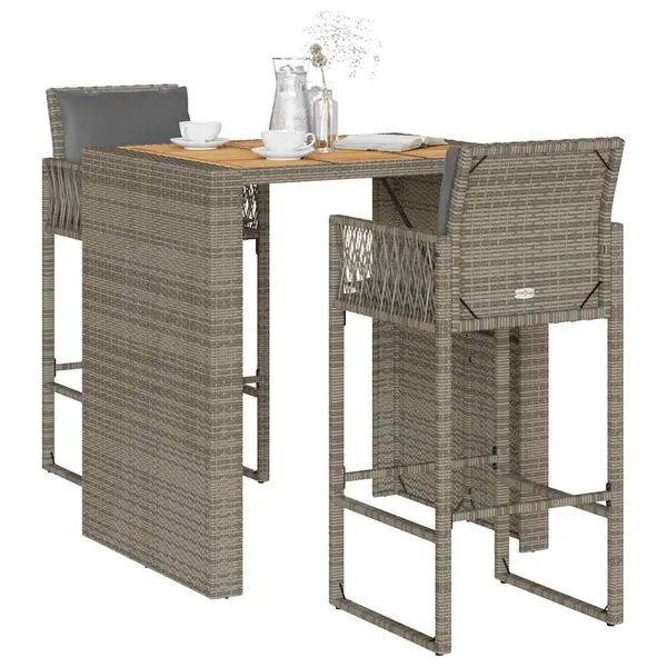 Gossi set mobilier bar de gradina, cu perne, 3 piese, gri, poliratan