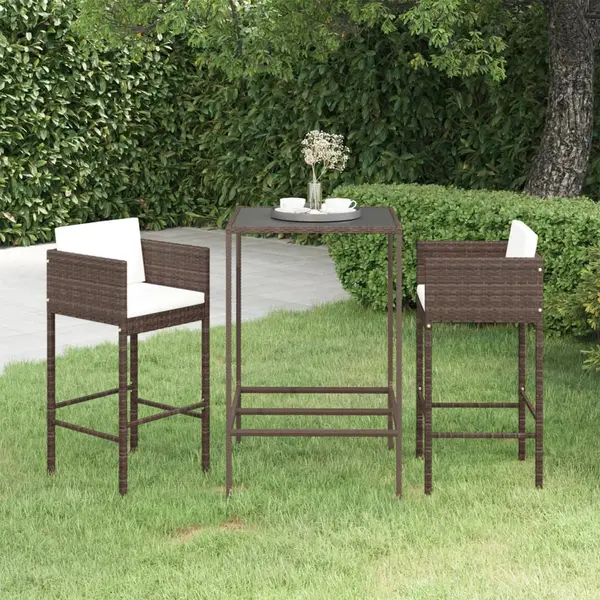 Gossi set mobilier bar de gradina, cu perne, 3 piese, maro, poliratan