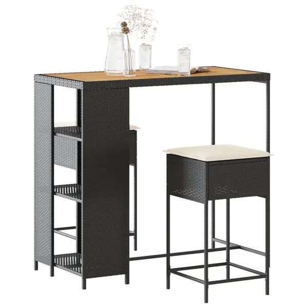 Gossi set mobilier bar de gradina cu perne, 3 piese, negru, poliratan