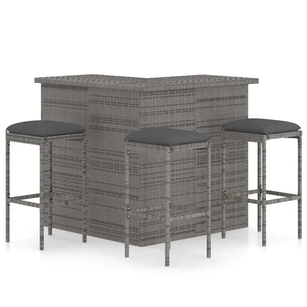 Gossi set mobilier bar de gradina, cu perne, 4 piese, gri, poliratan