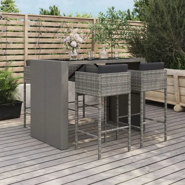Gossi set mobilier bar de gradina, cu perne, 5 piese, gri, poliratan