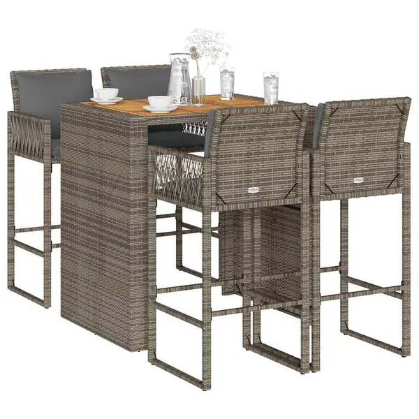 Gossi set mobilier bar de gradina, cu perne, 5 piese, gri, poliratan