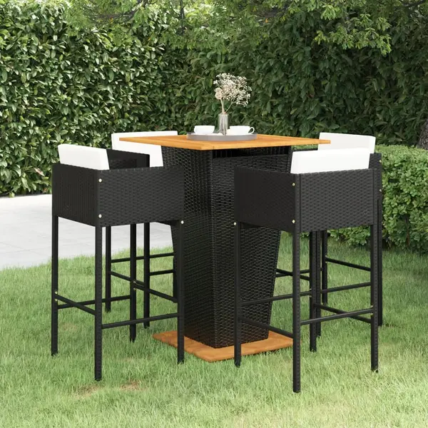 Gossi set mobilier bar de gradina cu perne, 5 piese, negru, poliratan