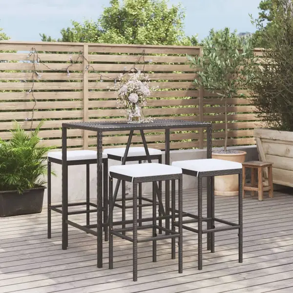 Gossi set mobilier bar de gradina cu perne, 5 piese, negru, poliratan