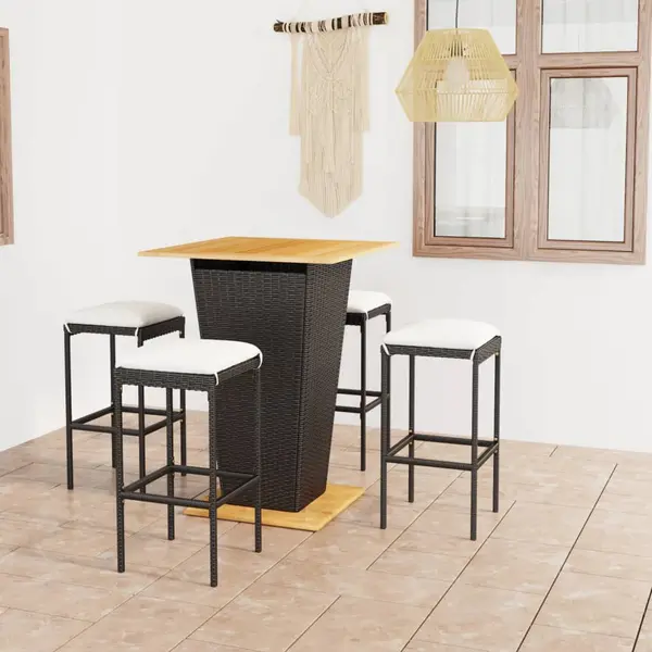 Gossi set mobilier bar de gradina cu perne, 5 piese, negru, poliratan