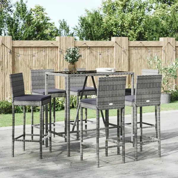 Gossi set mobilier bar de gradina cu perne, 7 piese, gri, poliratan
