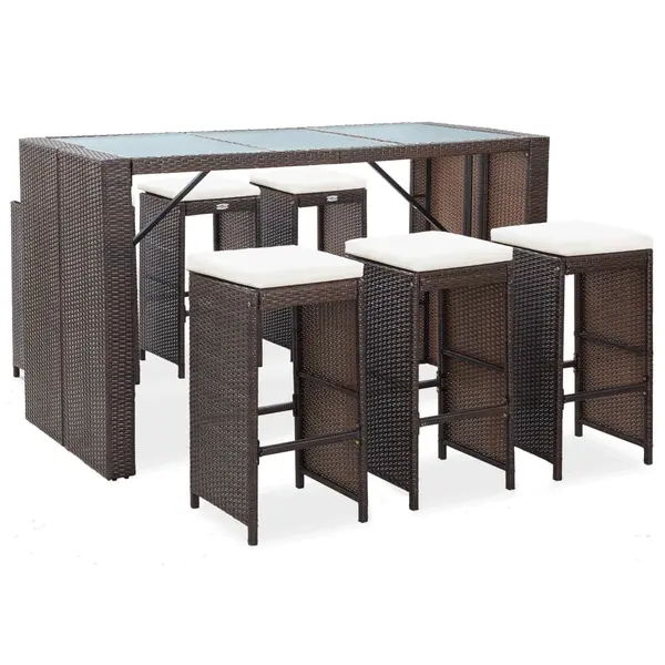 Gossi set mobilier bar de gradina cu perne, 7 piese, maro, poliratan
