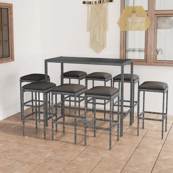 Gossi set mobilier bar de gradina cu perne, 9 piese, gri, poliratan