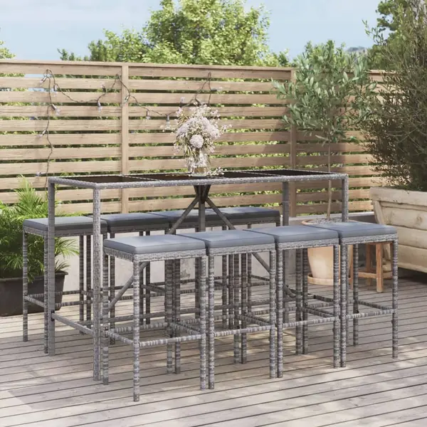 Gossi set mobilier bar de gradina, cu perne, 9 piese, gri, poliratan
