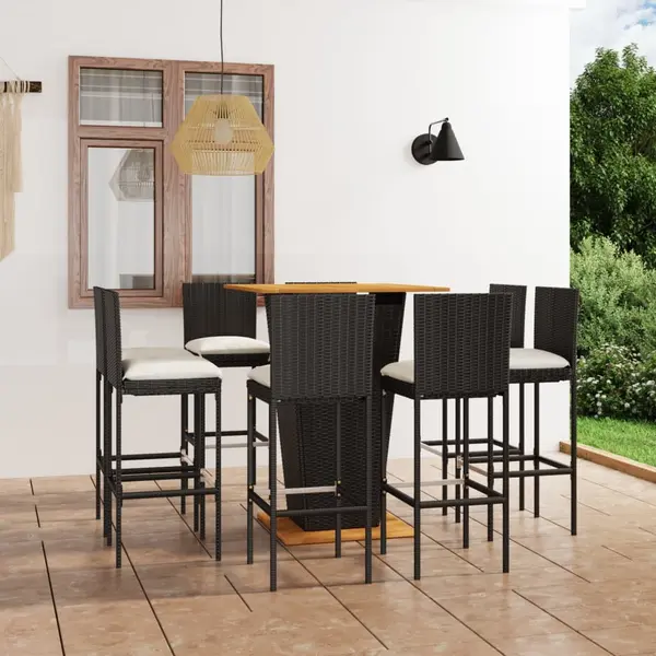 Gossi set mobilier bar de gradina cu perne, 9 piese, negru, poliratan