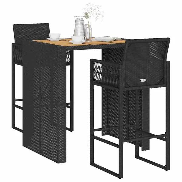 Gossi set mobilier bar de gradina fara perne 3 piese negru poliratan