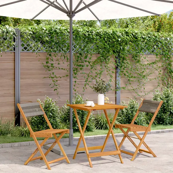 Gossi set mobilier bistro, 3 piese, gri, polipropilena si lemn masiv
