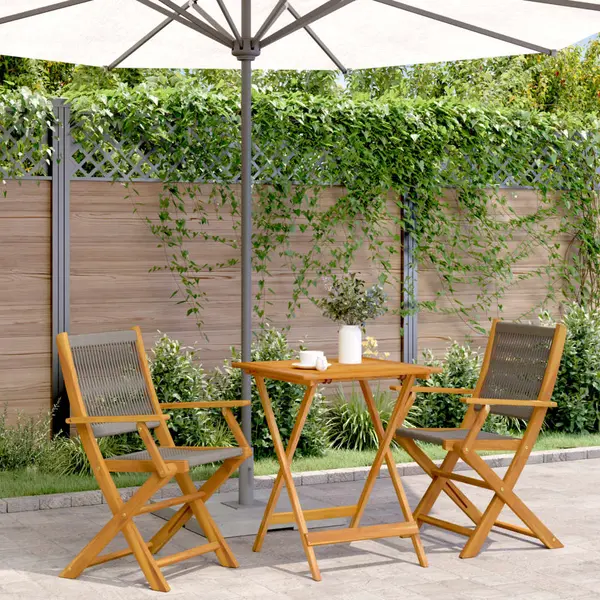Gossi set mobilier bistro, 3 piese, gri, polipropilena si lemn masiv