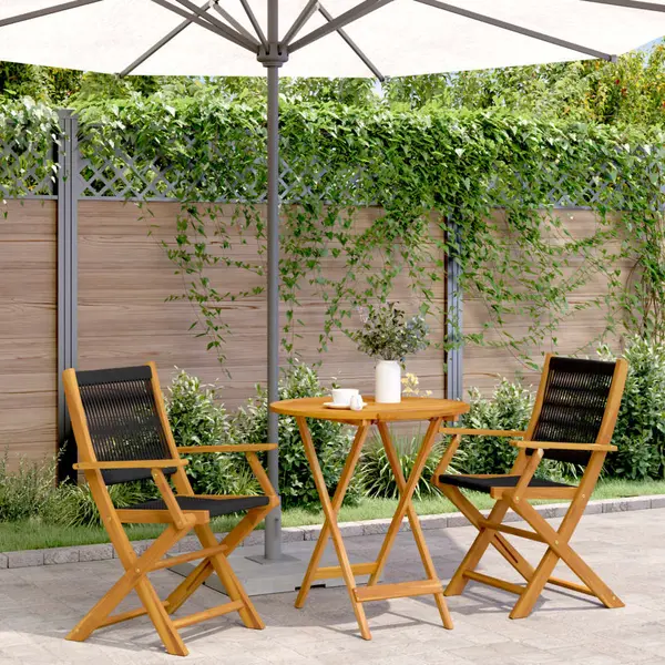 Gossi set mobilier bistro, 3 piese, negru, polipropilena lemn masiv