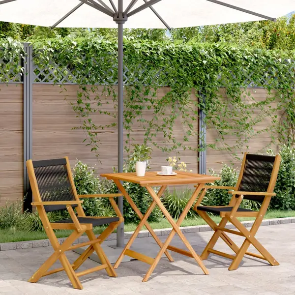 Gossi set mobilier bistro, 3 piese, negru, polipropilena lemn masiv