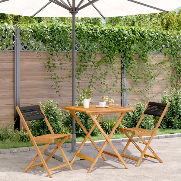 Gossi set mobilier bistro, 3 piese, negru, polipropilena lemn masiv