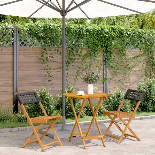 Gossi set mobilier bistro, 3 piese, negru, poliratan si lemn masiv