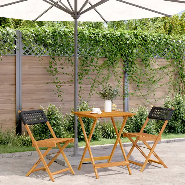 Gossi set mobilier bistro, 3 piese, negru, poliratan si lemn masiv