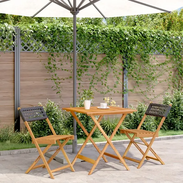 Gossi set mobilier bistro, 3 piese, negru, poliratan si lemn masiv
