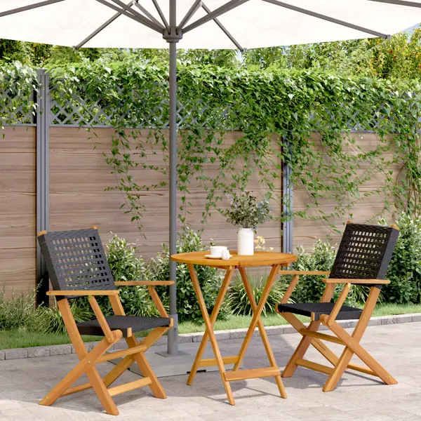 Gossi set mobilier bistro, 3 piese, negru, poliratan si lemn masiv