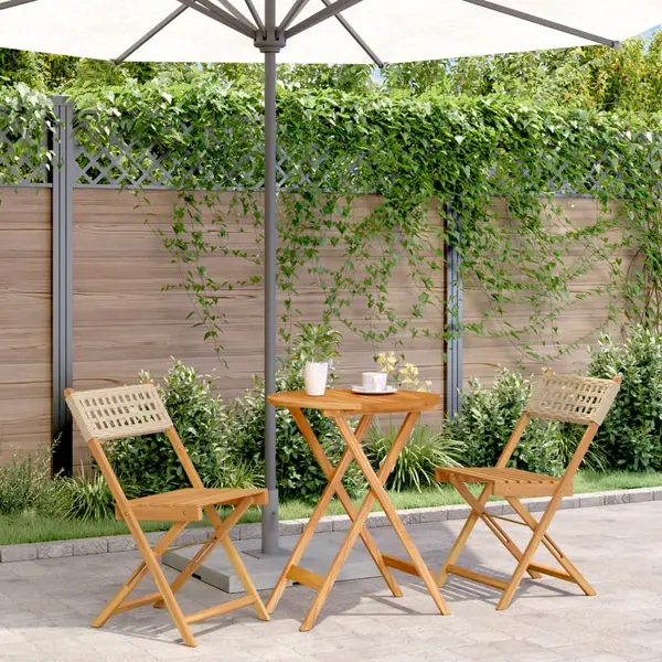 Gossi set mobilier bistro, 3 piese, poliratan bej/lemn masiv