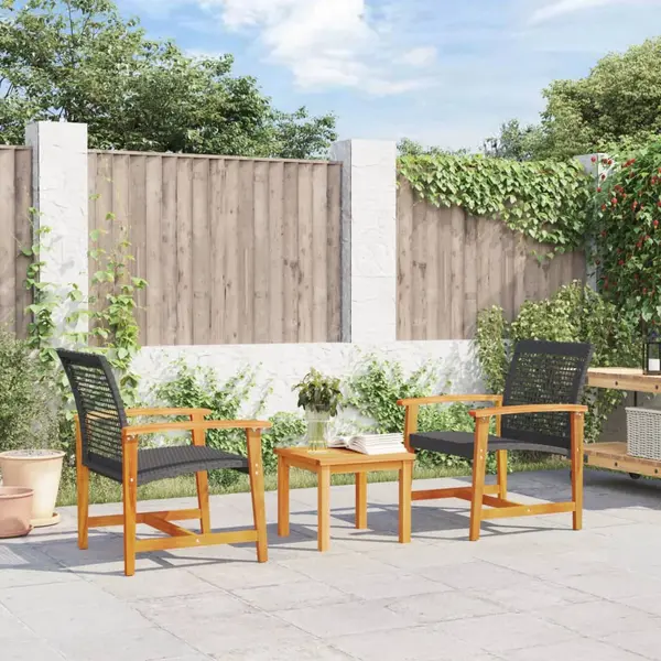 Gossi set mobilier bistro, 3 piese, poliratan negru/lemn de acacia