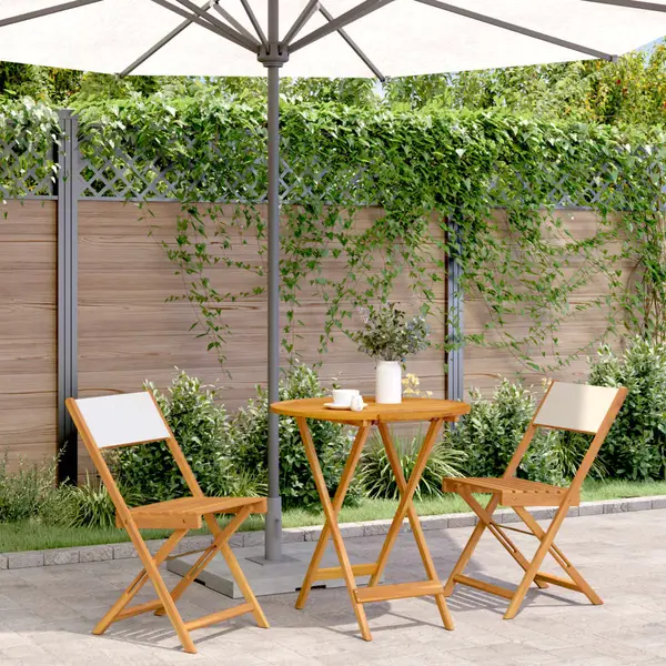 Gossi set mobilier bistro, 3 piese, textil alb crem/lemn masiv