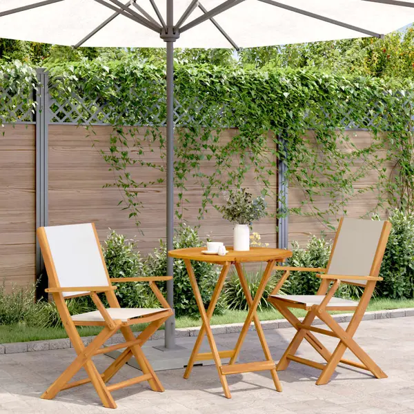 Gossi set mobilier bistro, 3 piese, textil alb crem/lemn masiv