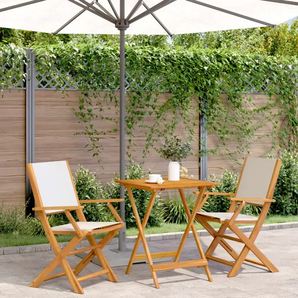 Gossi set mobilier bistro, 3 piese, textil alb crem/lemn masiv