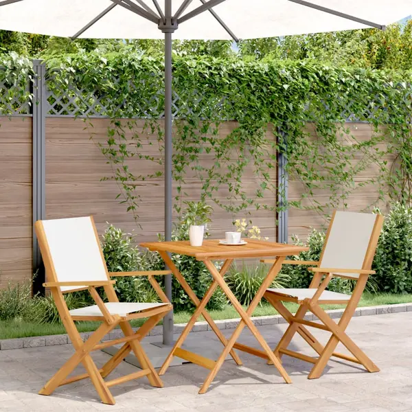 Gossi set mobilier bistro, 3 piese, textil alb crem/lemn masiv