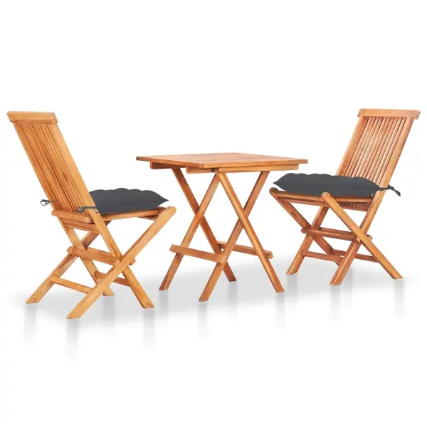 Gossi set mobilier bistro cu perne antracit, 3 piese, lemn masiv tec