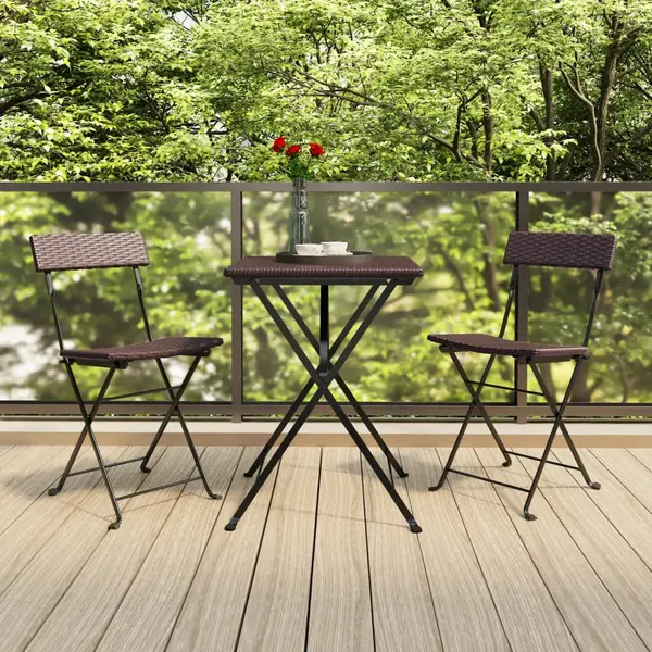 Gossi set mobilier bistro pliabil, 3 piese, maro, poliratan