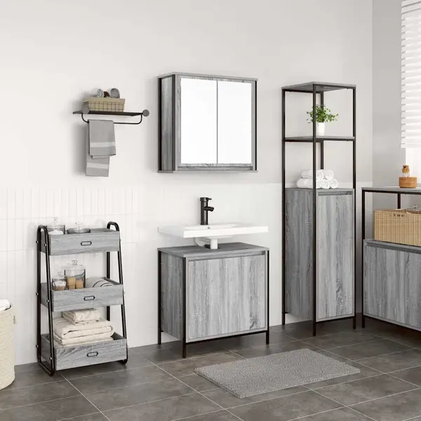 Gossi set mobilier de baie, 2 piese, gri sonoma, lemn prelucrat