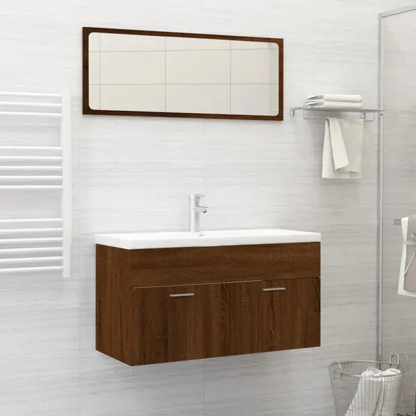 Gossi set mobilier de baie, 2 piese, stejar maro, lemn prelucrat
