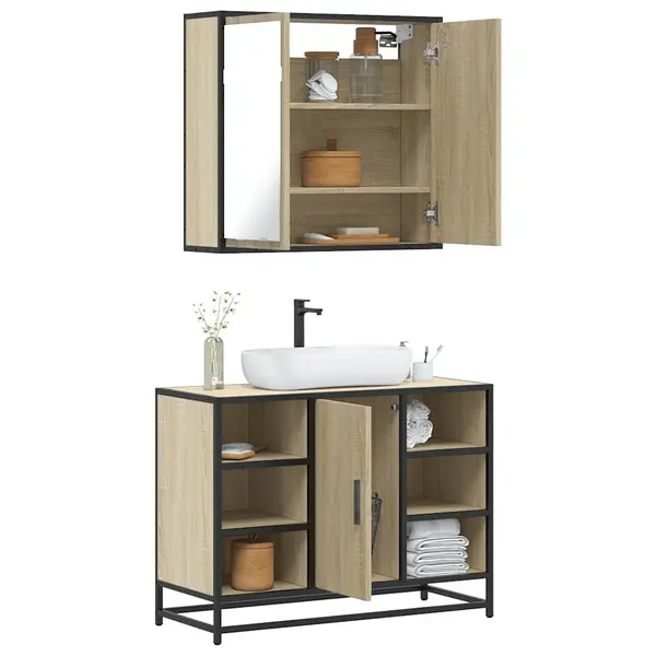Gossi set mobilier de baie, 2 piese, stejar sonoma, lemn prelucrat