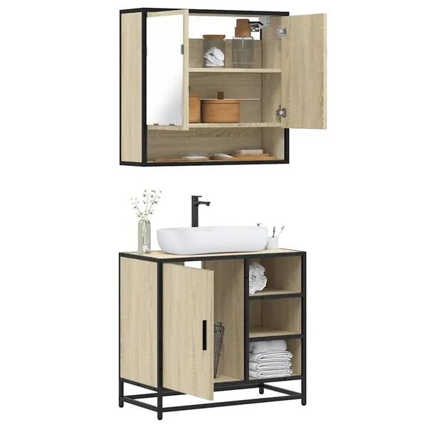 Gossi set mobilier de baie, 2 piese, stejar sonoma, lemn prelucrat