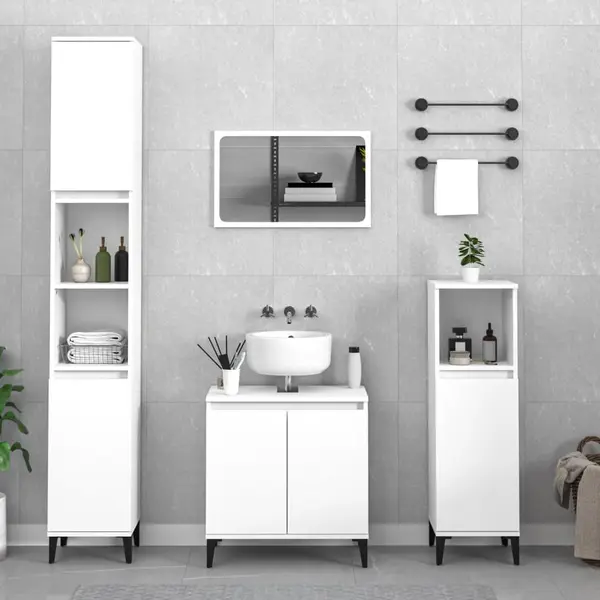 Gossi set mobilier de baie, 3 piese, alb, lemn compozit