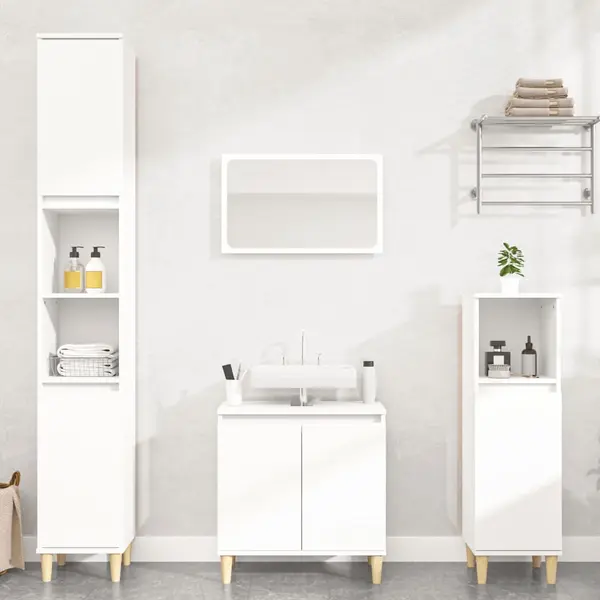 Gossi set mobilier de baie, 3 piese, alb, lemn compozit