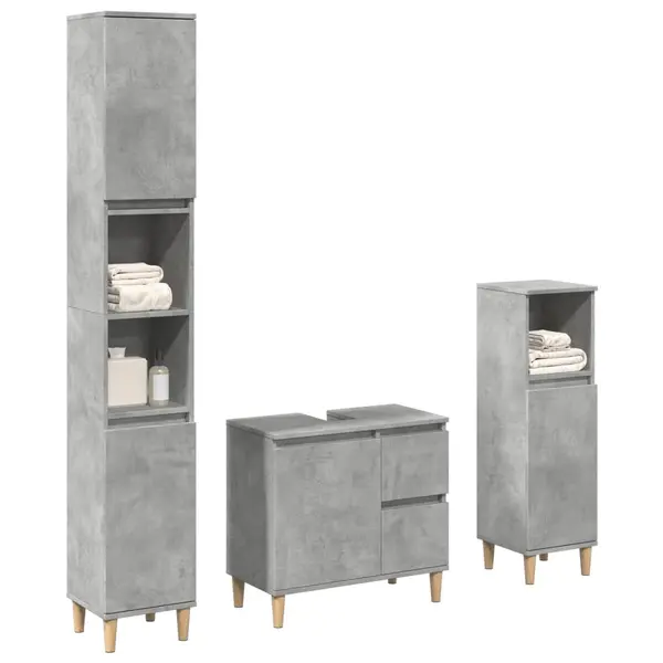 Gossi set mobilier de baie, 3 piese, gri beton, lemn compozit