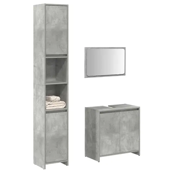 Gossi set mobilier de baie, 3 piese, gri beton, lemn compozit