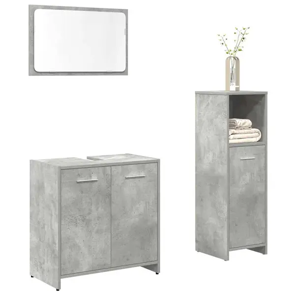 Gossi set mobilier de baie, 3 piese, gri beton, lemn compozit