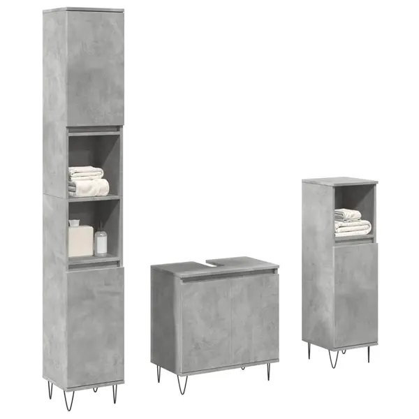 Gossi set mobilier de baie, 3 piese, gri beton, lemn compozit