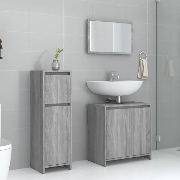 Gossi set mobilier de baie, 3 piese, gri sonoma, lemn prelucrat