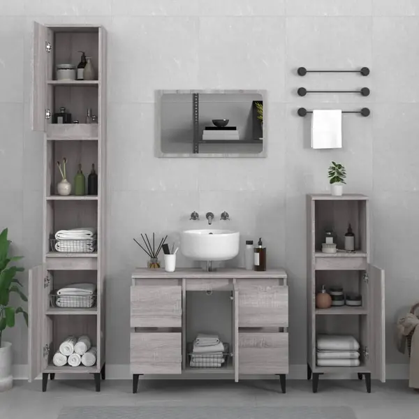 Gossi set mobilier de baie, 3 piese, gri sonoma, lemn prelucrat