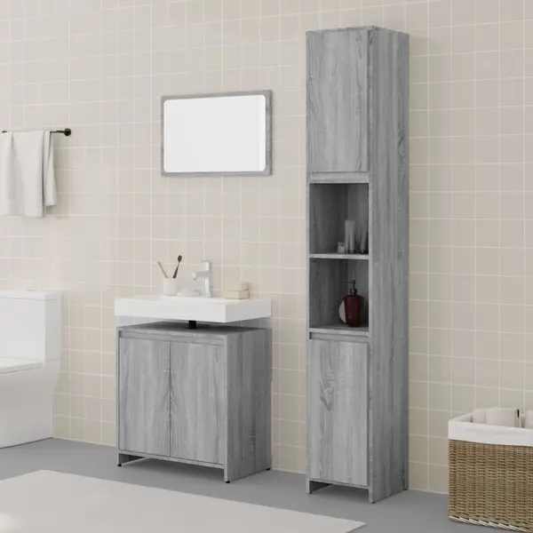 Gossi set mobilier de baie, 3 piese, gri sonoma, lemn prelucrat
