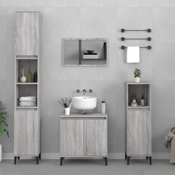 Gossi set mobilier de baie, 3 piese, gri sonoma, lemn prelucrat