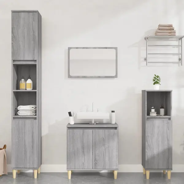 Gossi set mobilier de baie, 3 piese, gri sonoma, lemn prelucrat
