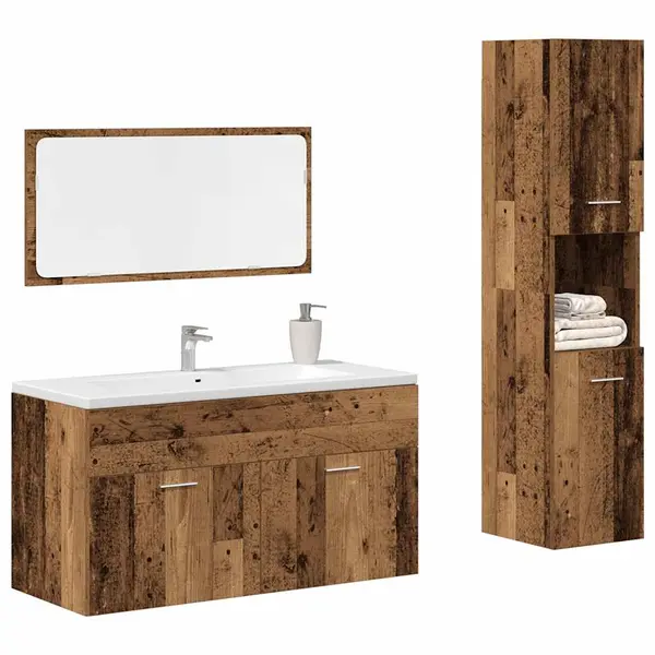 Gossi set mobilier de baie, 3 piese, lemn vechi, lemn prelucrat